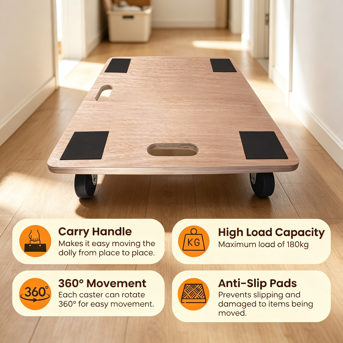 Wood Moving Dolly with 360° Rotating Casters