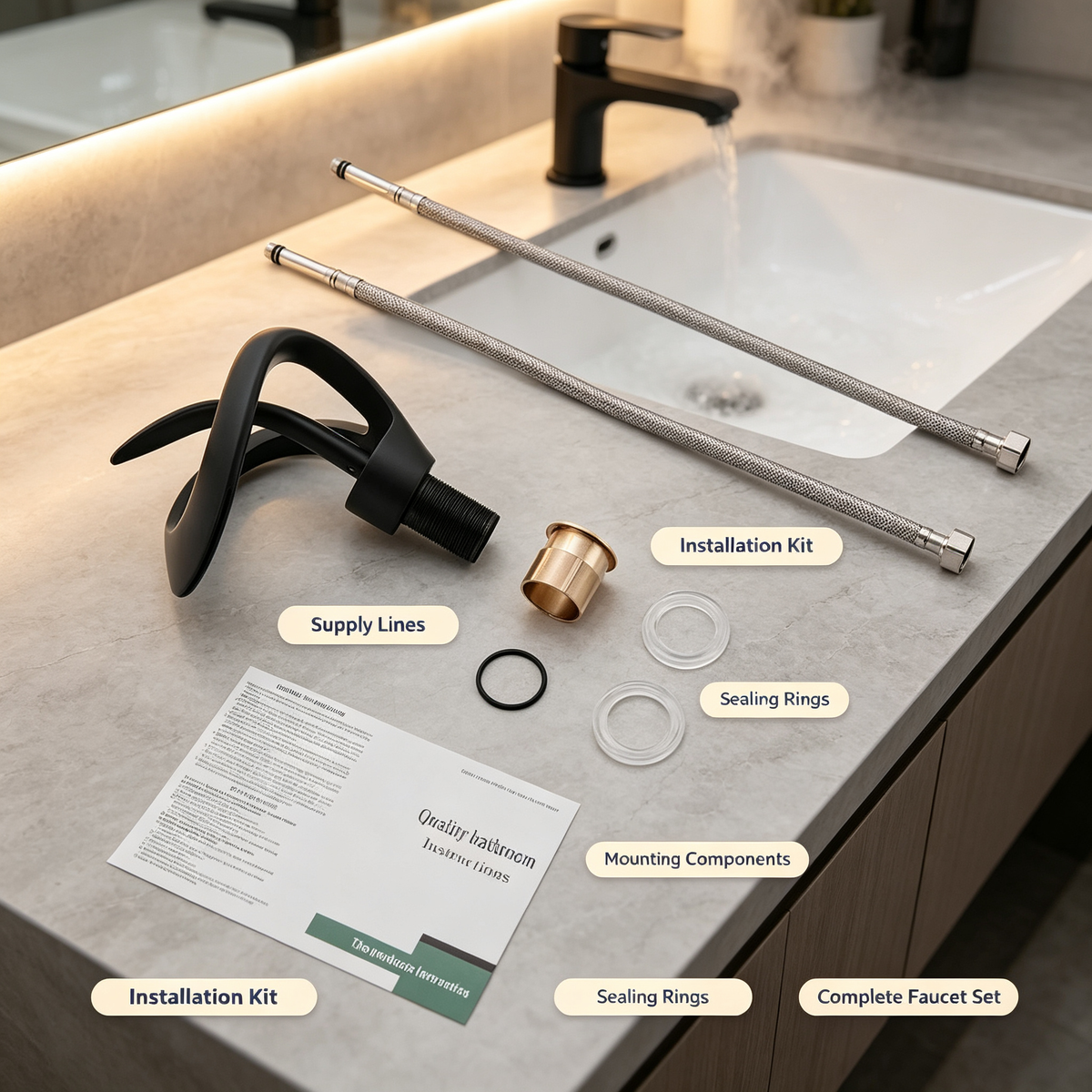 Black Waterfall Bathroom Faucet